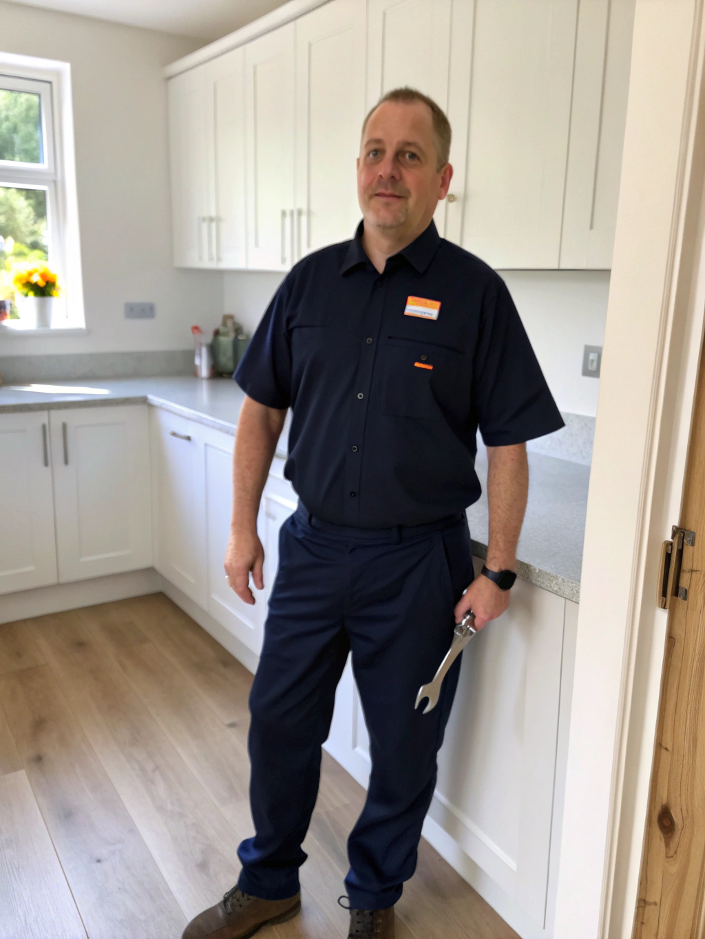 Professional UK gas engineer in high-performance work gear