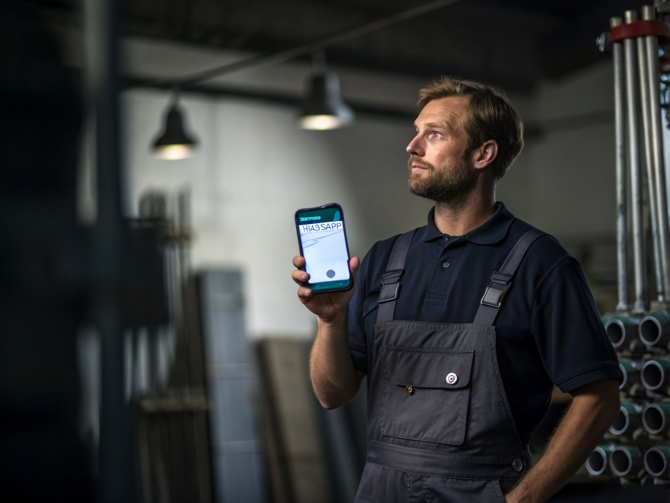 Professional UK tradesman recovering a lead on a mobile device